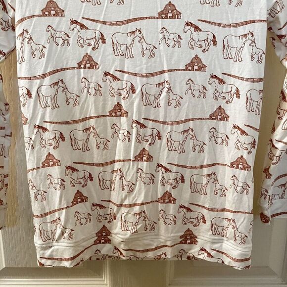 Kate Quinn Bamboo Winter Horse Family Print Turtleneck Long Sleeve Top Size 7 - Picture 14 of 14